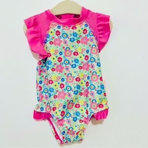 SOLD🚫Baby Swimsuit Tropical Pink Ruffle UPF 50+ One piece 12m